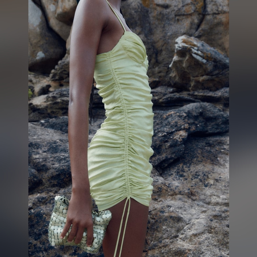 ZARA limited edition adjustable ruched satin dress